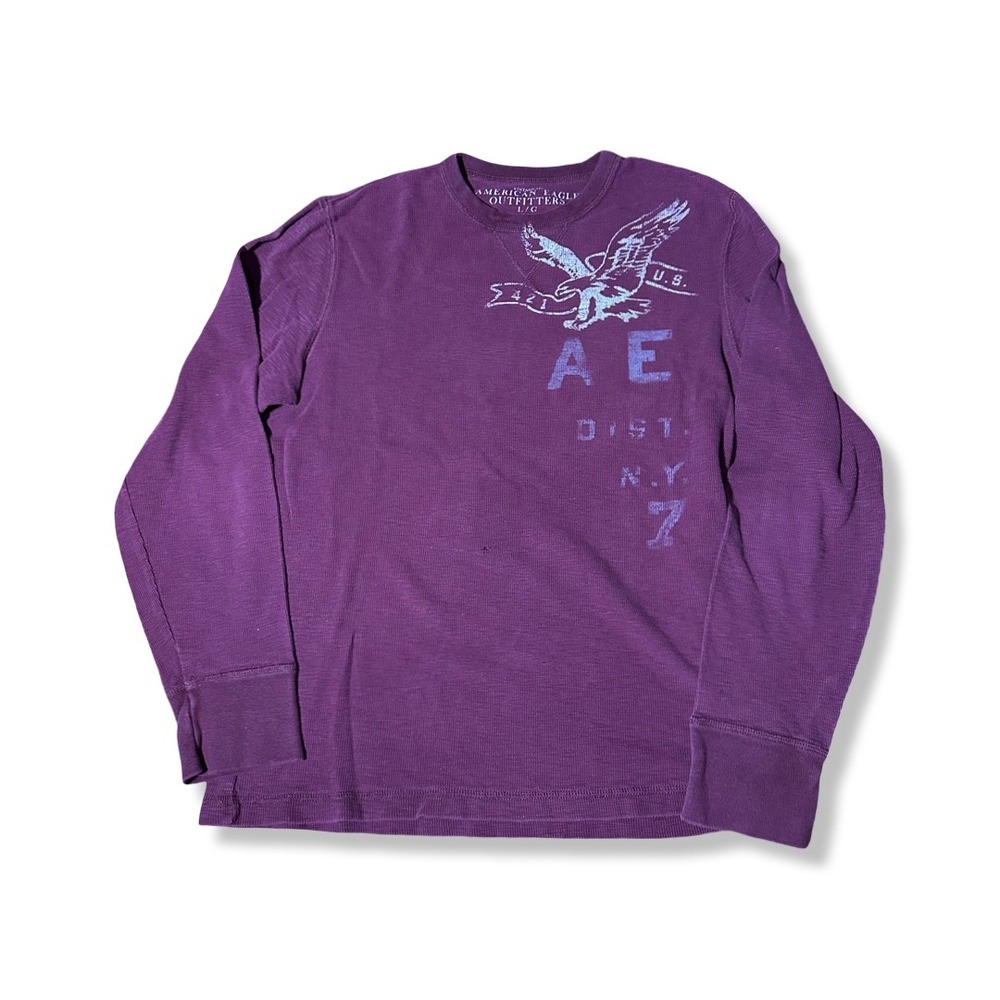 American Eagle Thermal Shirt Mens Large Purple Excellent Waffle Knit Graphic